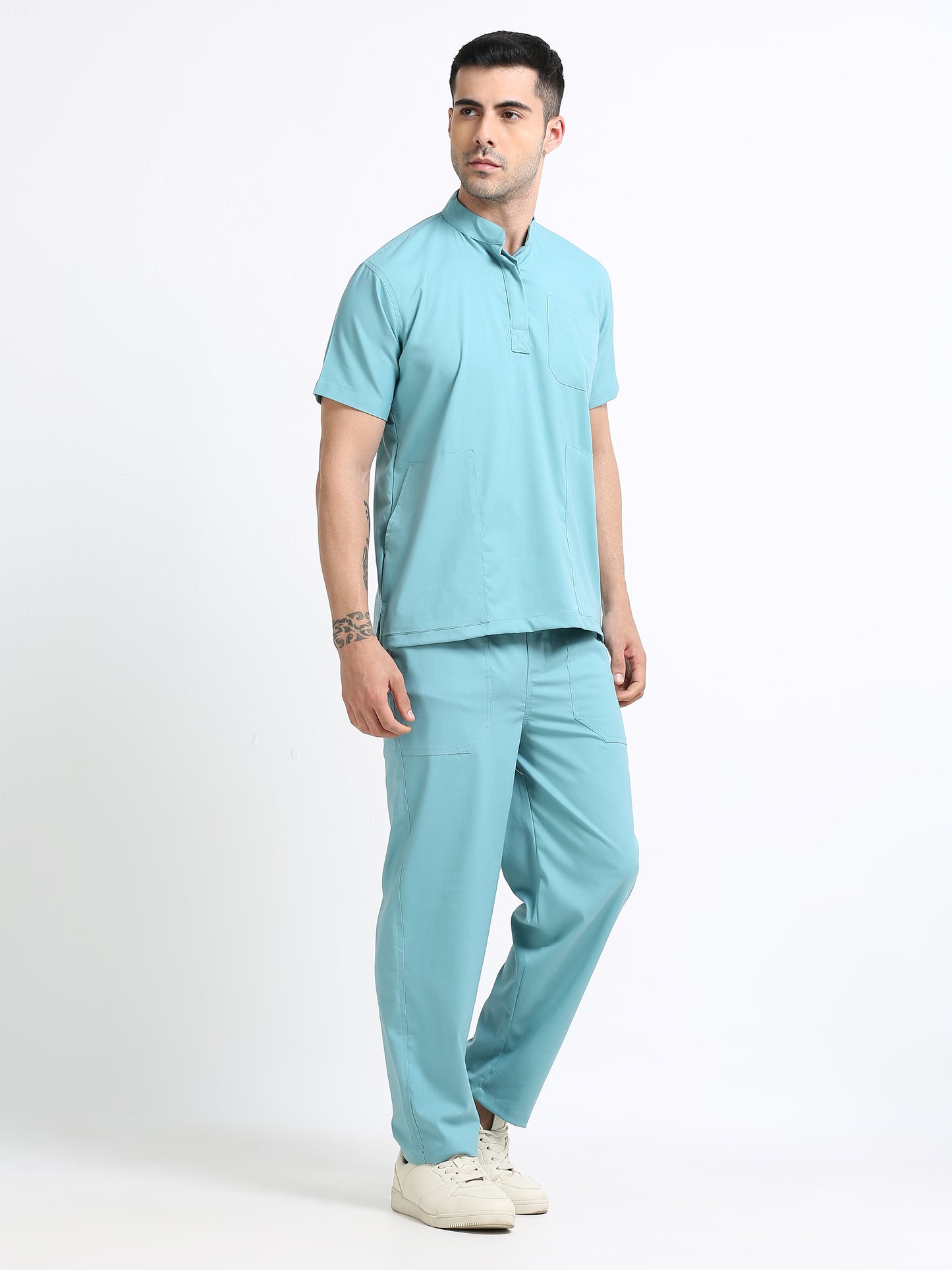Men’s Eucalyptus Medical Scrub Set – Mandarin Collar (Chinese Collar) Top & Straight Pants | Wrinkle-Resistant – Eco Flex