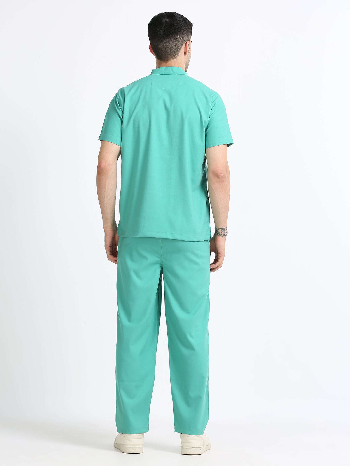 Men’s Sea Green Medical Scrub Set – Mandarin Collar (Chinese Collar) Top & Straight Pants | Wrinkle-Resistant – Eco Flex
