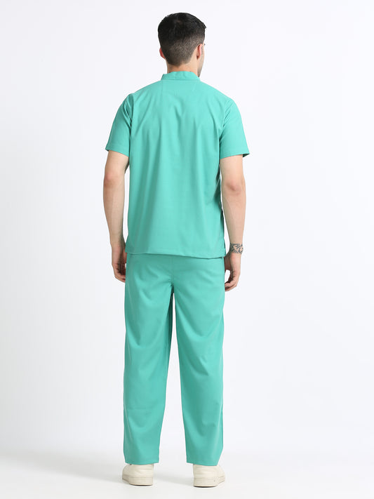 Men’s Sea Green Medical Scrub Set – Mandarin Collar (Chinese Collar) Top & Straight Pants | 2-Way Stretch, Antibacterial & Wrinkle-Resistant – Apollo