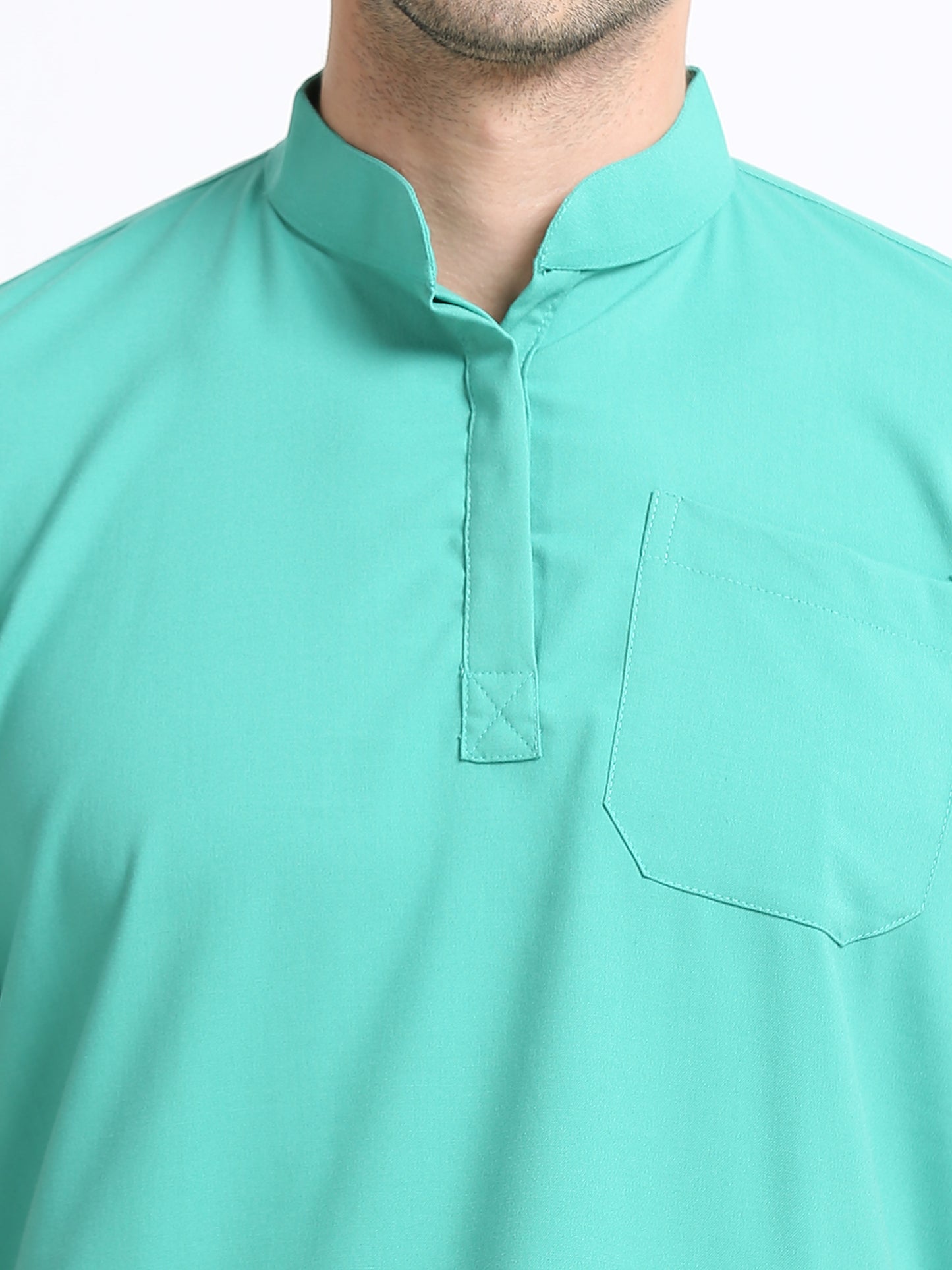 Men’s Sea Green Medical Scrub Set – Mandarin Collar (Chinese Collar) Top & Straight Pants | Wrinkle-Resistant – Eco Flex