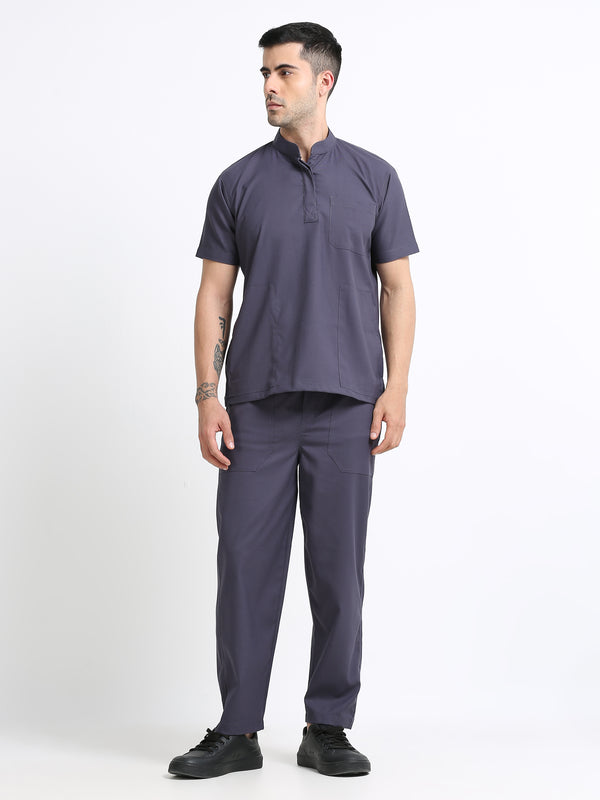 Men’s Heather Grey Medical Scrub Set – Mandarin Collar (Chinese Collar) Top & Straight Pants | Wrinkle-Resistant – Eco Flex
