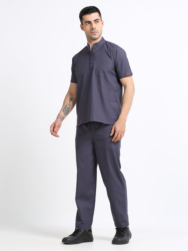 Men’s Heather Grey Medical Scrub Set – Mandarin Collar (Chinese Collar) Top & Straight Pants | Wrinkle-Resistant – Eco Flex