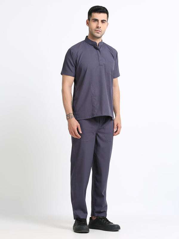 Men’s Heather Grey Medical Scrub Set – Mandarin Collar (Chinese Collar) Top & Straight Pants | Wrinkle-Resistant – Eco Flex
