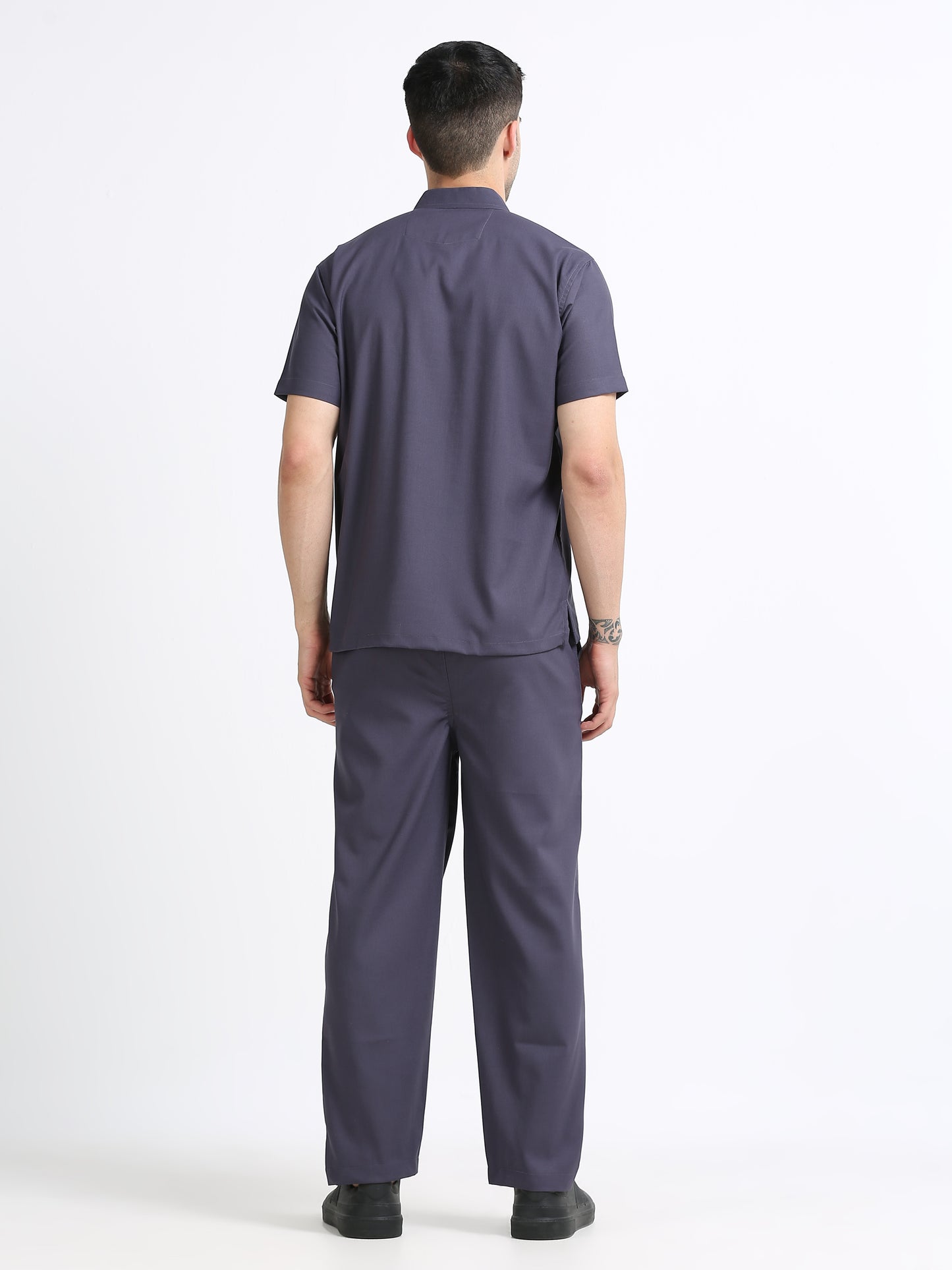 Men’s Heather Grey Medical Scrub Set – Mandarin Collar (Chinese Collar) Top & Straight Pants | Wrinkle-Resistant – Eco Flex