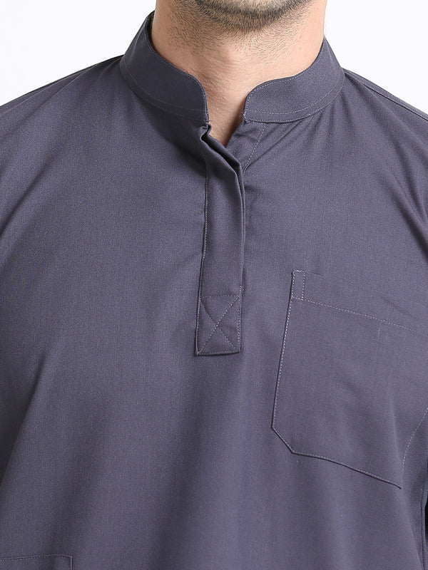 Men’s Heather Grey Medical Scrub Set – Mandarin Collar (Chinese Collar) Top & Straight Pants | Wrinkle-Resistant – Eco Flex