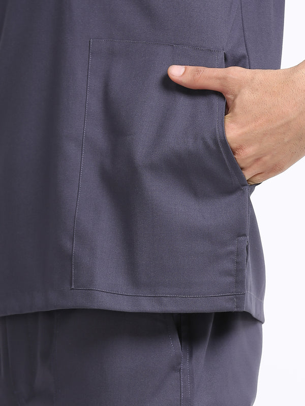 Men’s Heather Grey Medical Scrub Set – Mandarin Collar (Chinese Collar) Top & Straight Pants | Wrinkle-Resistant – Eco Flex