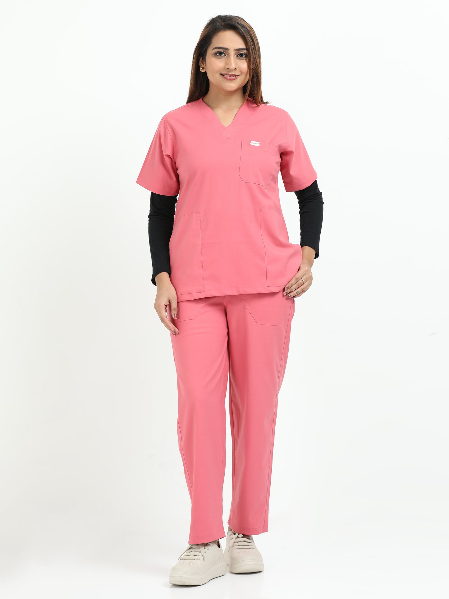 Women’s Mauve Medical Scrub Set – V-Neck Top & Straight Pants | Twill Fabric, Antibacterial & Lightweight – Eco Flex