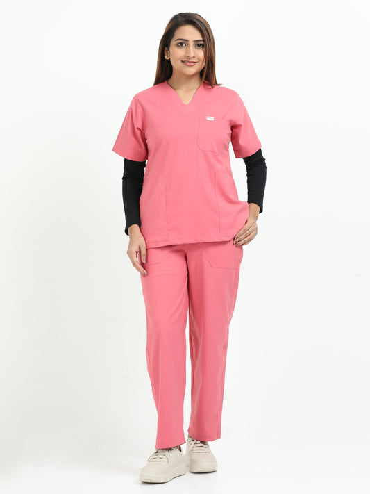 Women’s Mauve Medical Scrub Set – V-Neck Top & Straight Pants | 2-Way Stretch, Antibacterial & Lightweight Fabric – Apollo