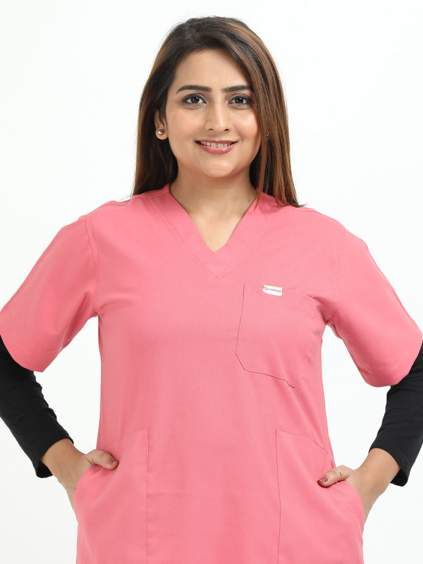 Women’s Mauve Medical Scrub Set – V-Neck Top & Straight Pants | Twill Fabric, Antibacterial & Lightweight – Eco Flex