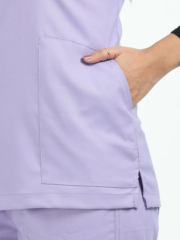 Women’s Pastel Lilac Medical Scrub Set – V-Neck Top & Straight Pants | Twill Fabric, Antibacterial & Soft Comfort – Eco Flex