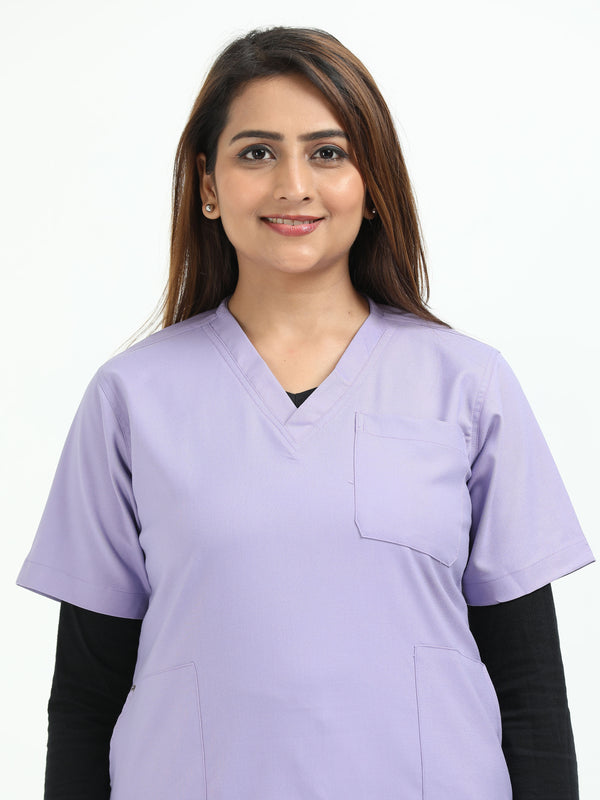 Women’s Pastel Lilac Medical Scrub Set – V-Neck Top & Straight Pants | Twill Fabric, Antibacterial & Soft Comfort – Eco Flex