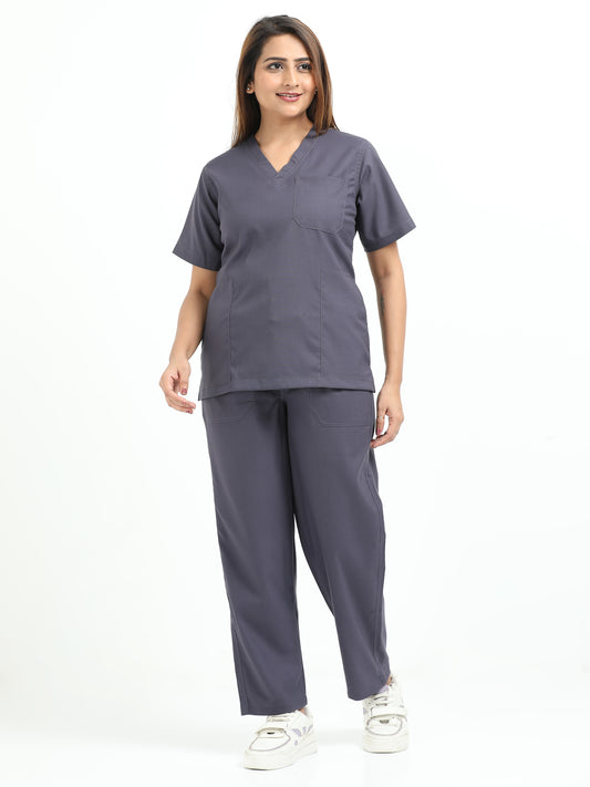 Women’s Heather Grey  Medical Scrub Set – V-Neck Top & Straight Pants | 2-Way Stretch, Antibacterial & Premium Comfort – Apollo