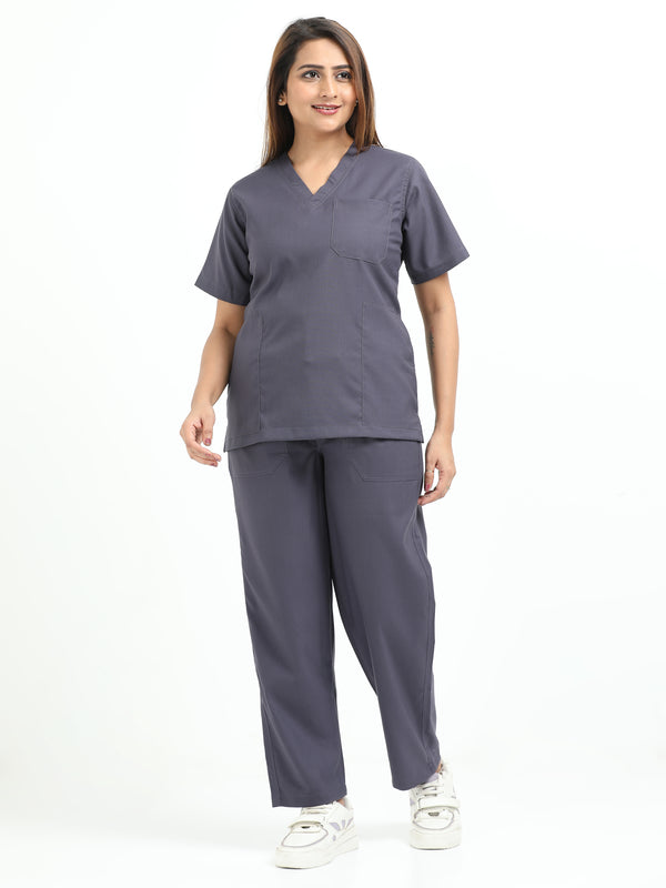 Women’s Heather Grey  Medical Scrub Set – V-Neck Top & Straight Pants | 2-Way Stretch, Antibacterial & Premium Comfort – Apollo