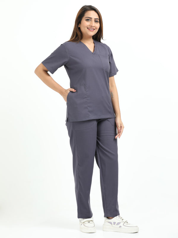 Women’s Heather Grey  Medical Scrub Set – V-Neck Top & Straight Pants | 2-Way Stretch, Antibacterial & Premium Comfort – Apollo
