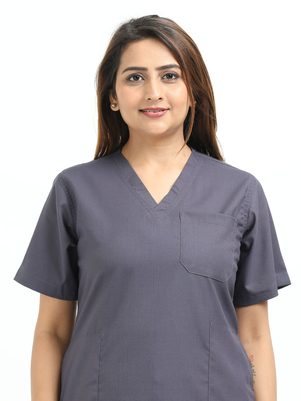 Women’s Heather Grey  Medical Scrub Set – V-Neck Top & Straight Pants | 2-Way Stretch, Antibacterial & Premium Comfort – Apollo