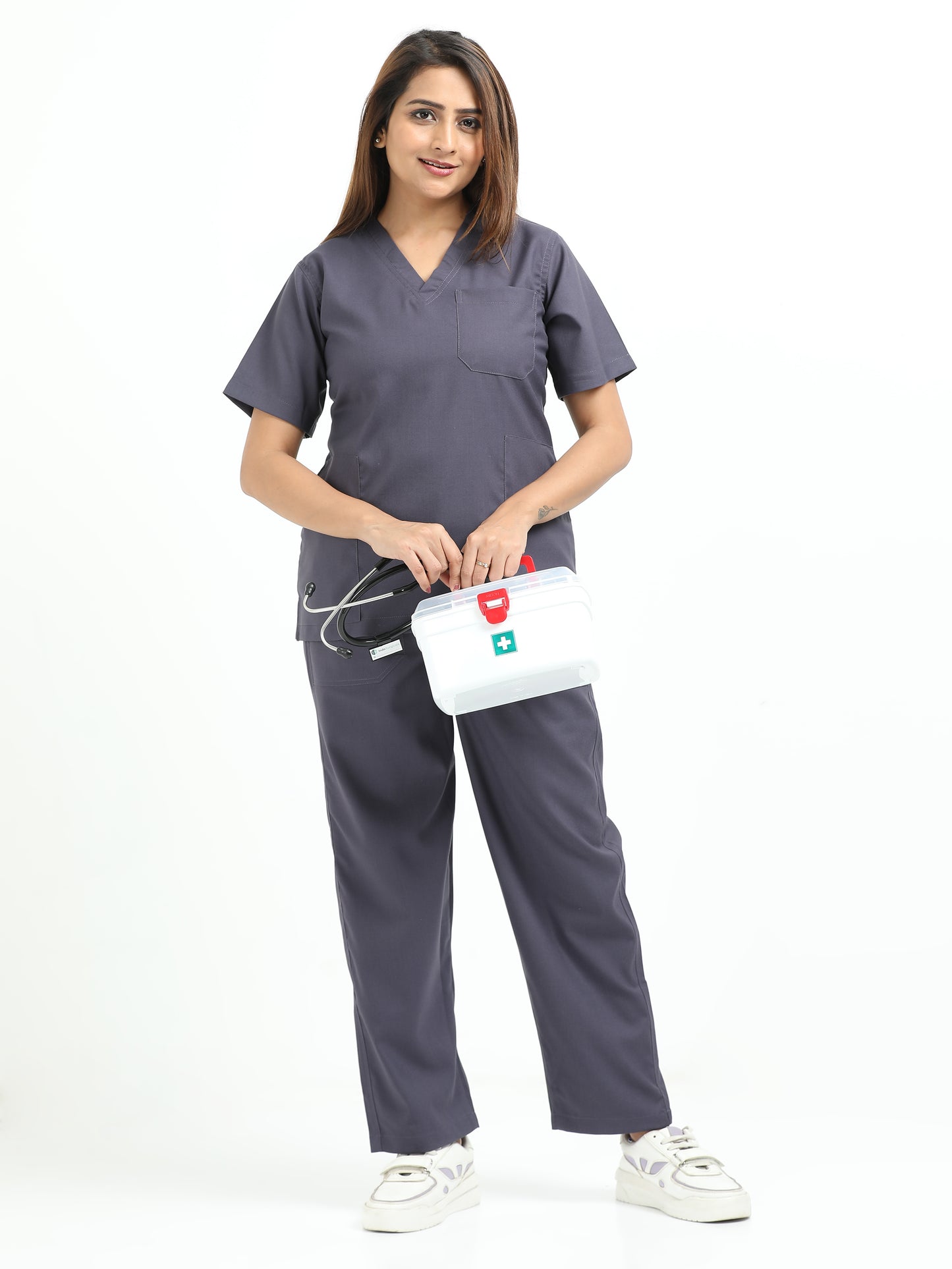 Women’s Heather Grey  Medical Scrub Set – V-Neck Top & Straight Pants | 2-Way Stretch, Antibacterial & Premium Comfort – Apollo