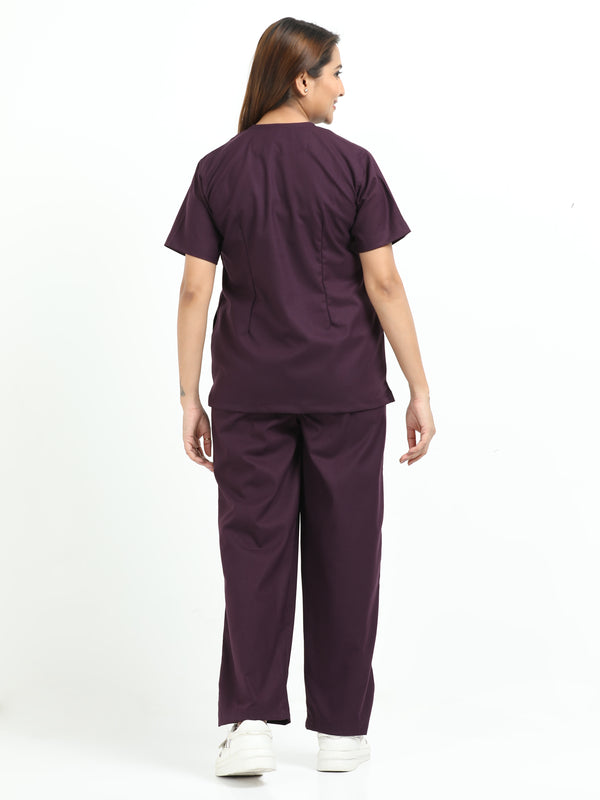 Women’s Wine Medical Scrub Set – V-Neck Top & Straight Pants | 2-Way Stretch, Antibacterial & Premium Comfort – Apollo