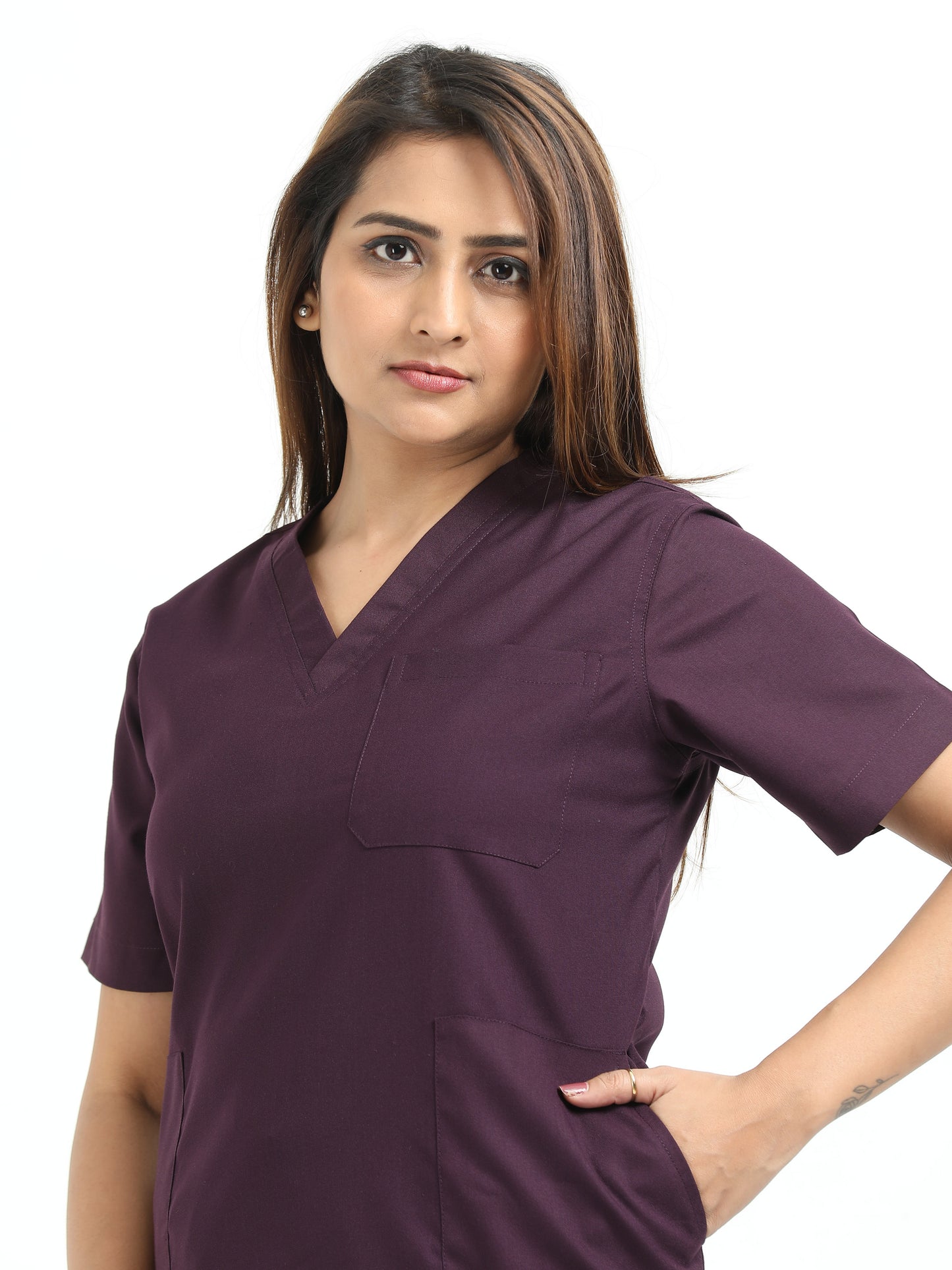 Women’s Wine Medical Scrub Set – V-Neck Top & Straight Pants | 2-Way Stretch, Antibacterial & Premium Comfort – Apollo