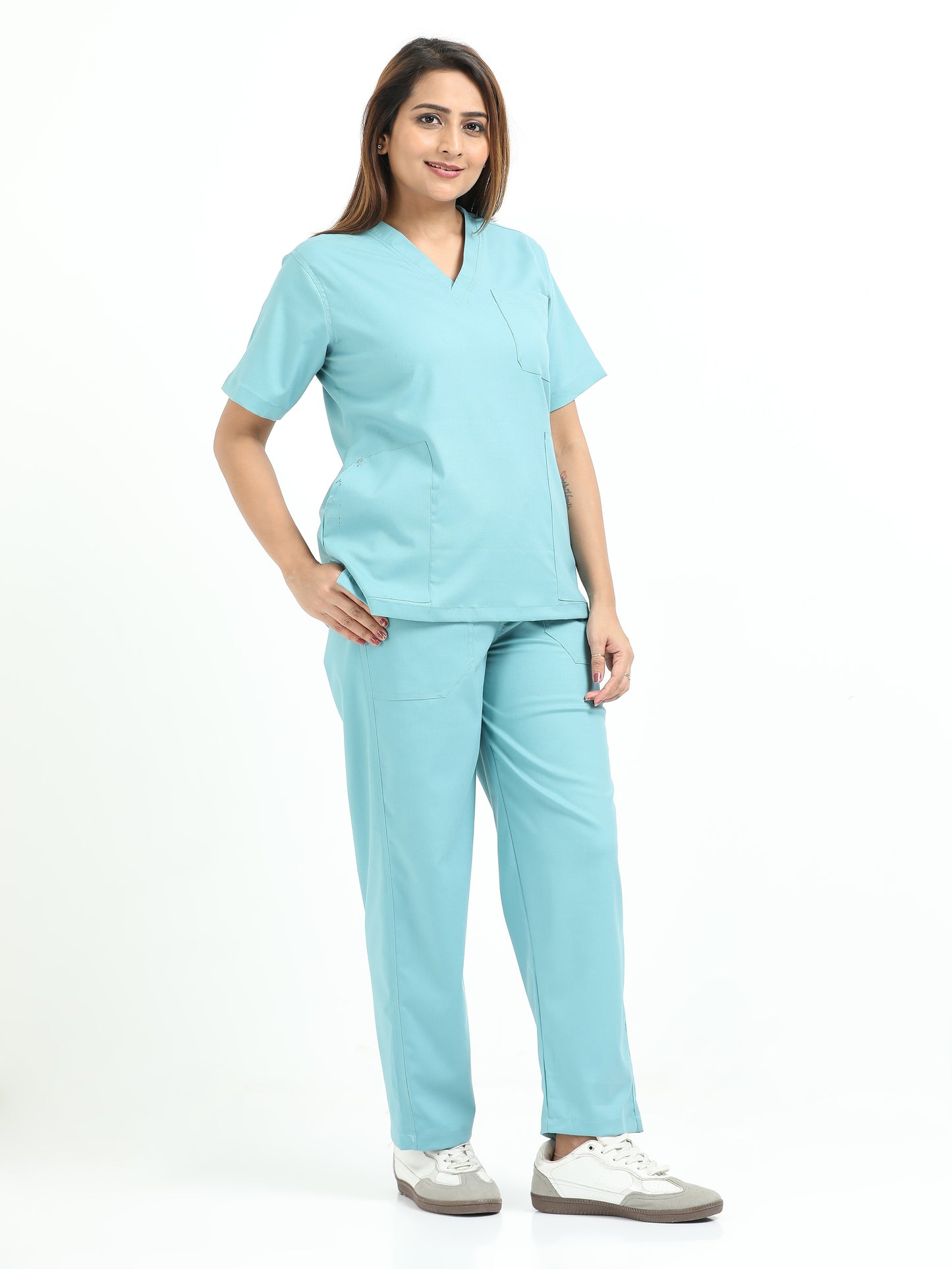 Women’s Eucalyptus Green Medical Scrub Set – V-Neck Top & Straight Pants | 2-Way Stretch, Breathable & Antibacterial Fabric – Apollo