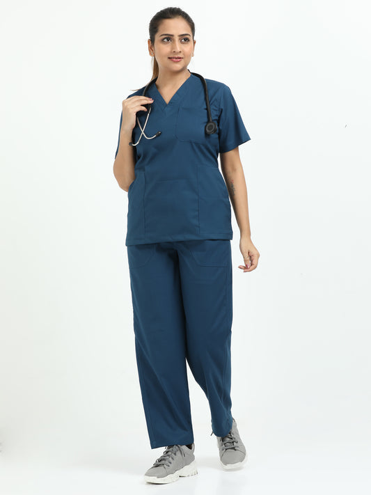 Women’s Galaxy Blue Medical Scrub Set – V-Neck Top & Straight Pants | 2-Way Stretch, Breathable & Antibacterial Fabric – Apollo