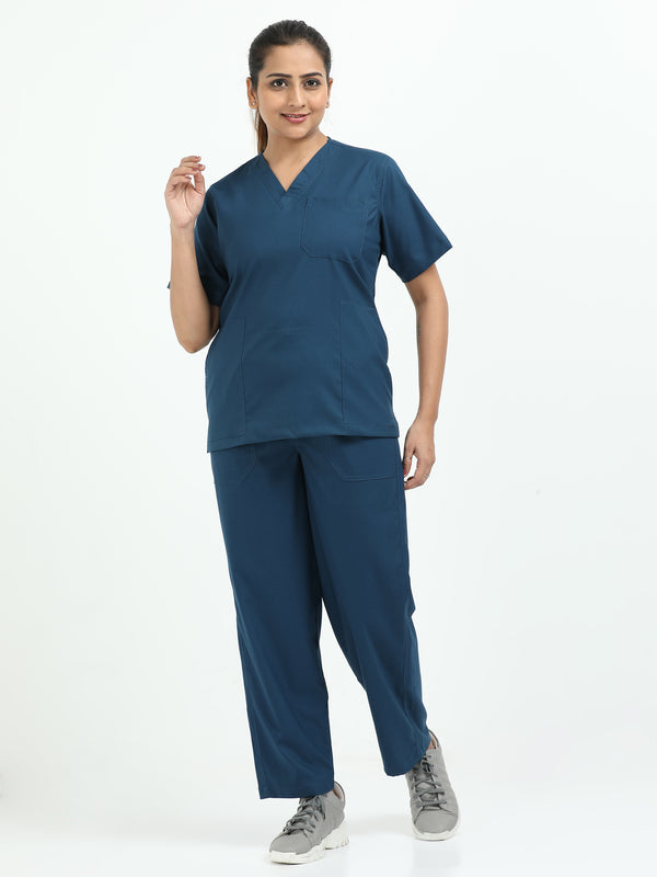Women’s Galaxy Blue Medical Scrub Set – V-Neck Top & Straight Pants | 2-Way Stretch, Breathable & Antibacterial Fabric – Apollo