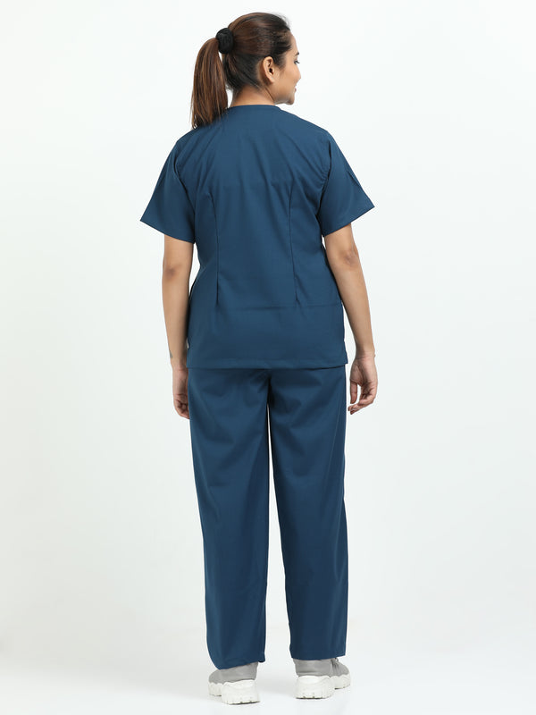 Women’s Galaxy Blue Medical Scrub Set – V-Neck Top & Straight Pants | 2-Way Stretch, Breathable & Antibacterial Fabric – Apollo