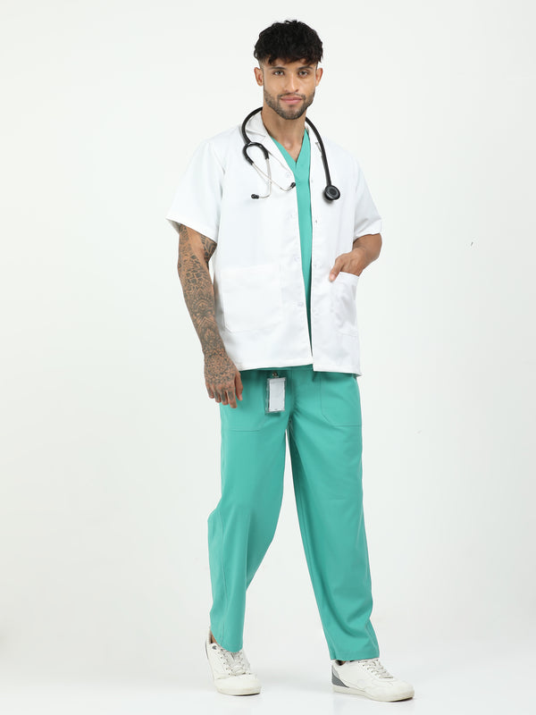 Men’s Sea Green Medical Scrub Set – V-Neck Top & Straight Pants | 2-Way Stretch, Antibacterial & Breathable – Apollo