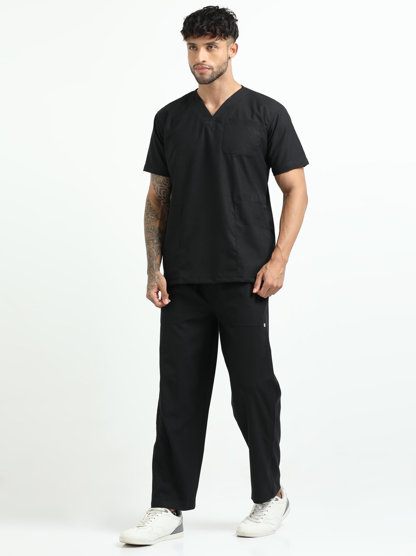 Men’s Black Knight Medical Scrub Set – V-Neck Top & Straight Pants | Twill Fabric, Antibacterial & Fade-Proof – Eco Flex