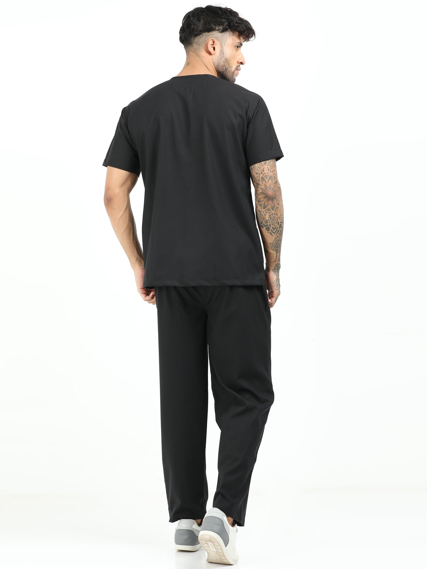 Men’s Black Knight Medical Scrub Set – V-Neck Top & Straight Pants | Twill Fabric, Antibacterial & Fade-Proof – Eco Flex