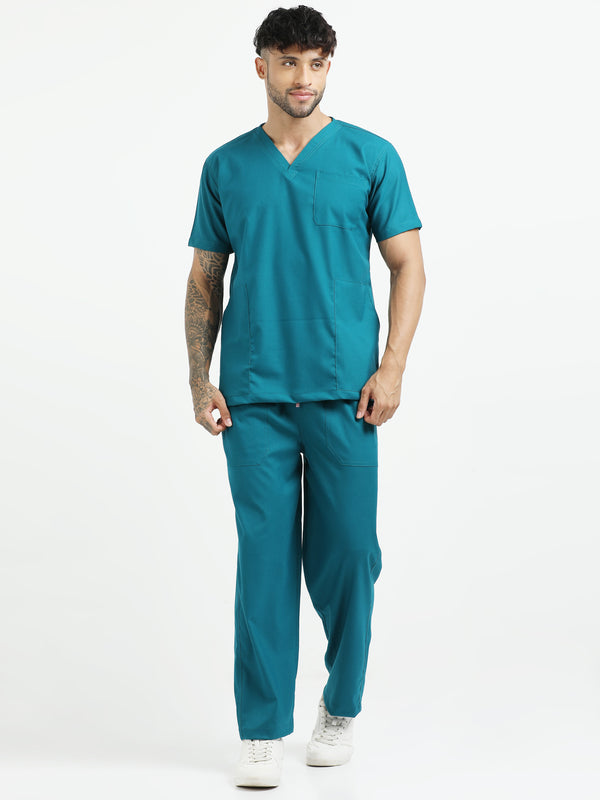Men’s Emerald Green Medical Scrub Set – V-Neck Top & Straight Pants | Twill Fabric, Breathable & Antibacterial – Eco Flex
