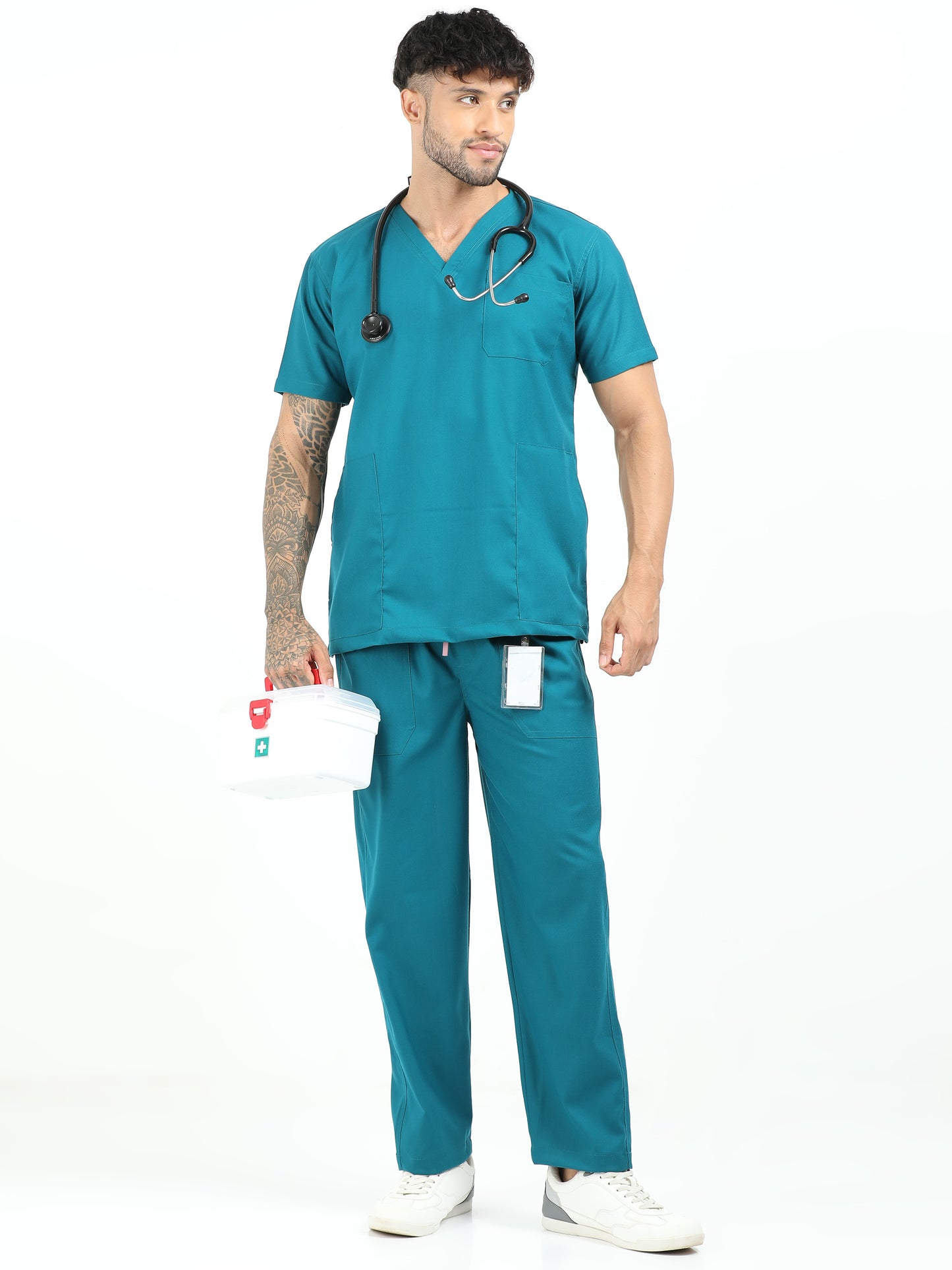 Men’s Emerald Green Medical Scrub Set – V-Neck Top & Straight Pants | Twill Fabric, Breathable & Antibacterial – Eco Flex