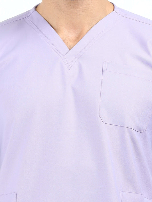 Men’s Pastel Lilac Medical Scrub Set – V-Neck Top & Straight Pants | Twill Fabric, Soft & Antibacterial Comfort – Eco Flex