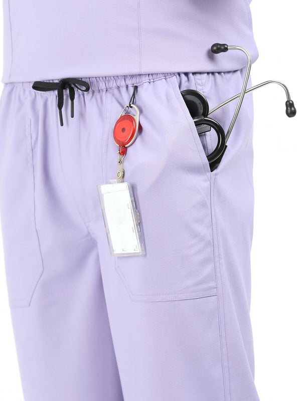 Men’s Pastel Lilac Medical Scrub Set – V-Neck Top & Straight Pants | Twill Fabric, Soft & Antibacterial Comfort – Eco Flex