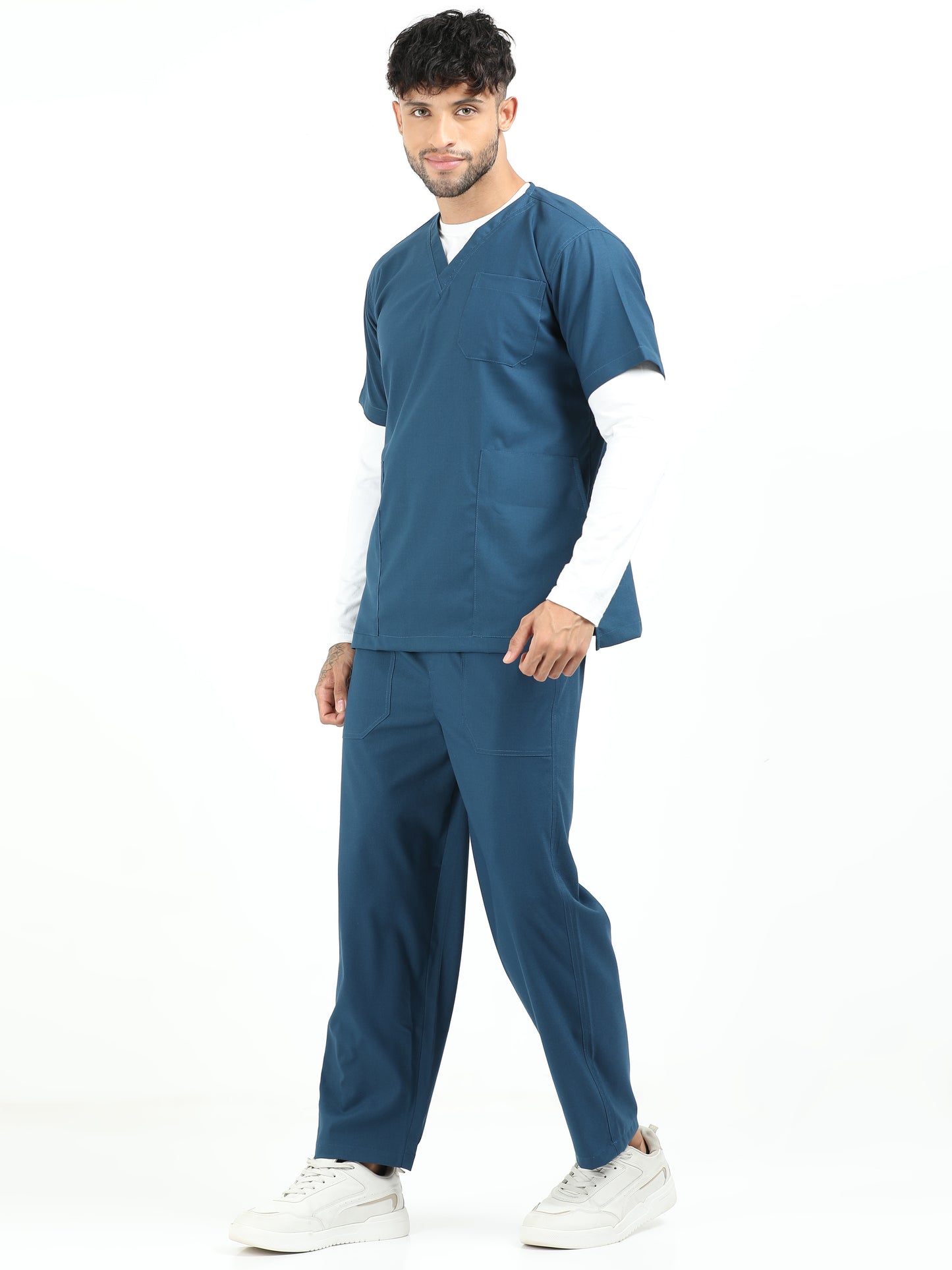 Men’s Galaxy Blue Medical Scrub Set – V-Neck Top & Straight Pants | Twill Fabric, Durable & Antibacterial – Eco Flex