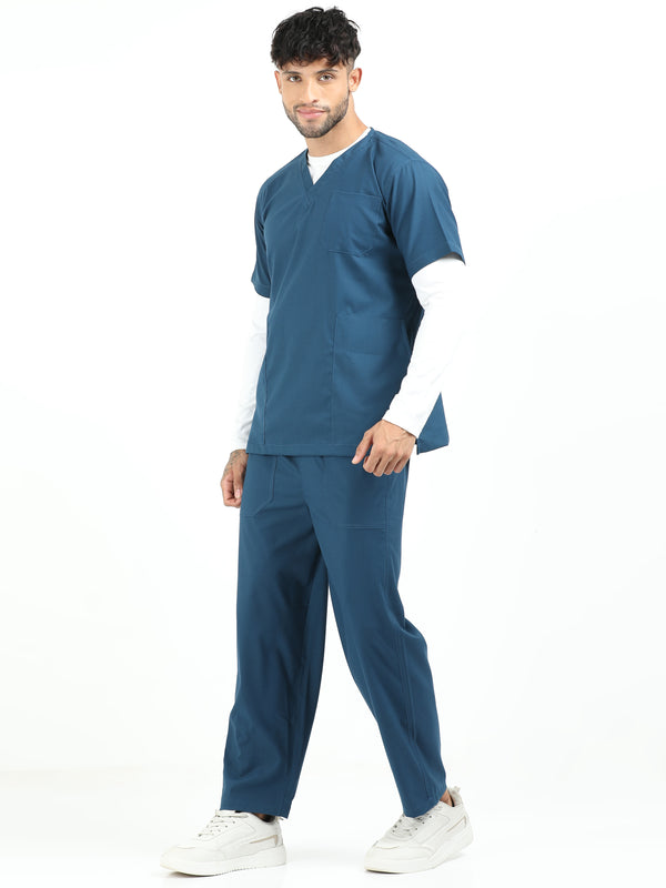 Men’s Galaxy Blue Medical Scrub Set – V-Neck Top & Straight Pants | Twill Fabric, Durable & Antibacterial – Eco Flex