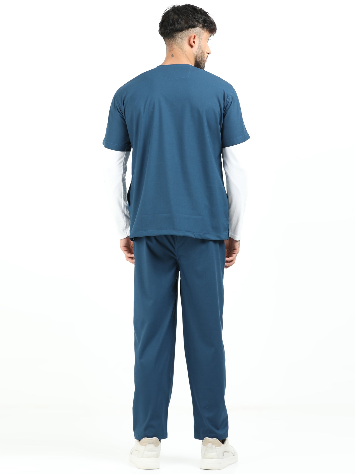 Men’s Galaxy Blue Medical Scrub Set – V-Neck Top & Straight Pants | Twill Fabric, Durable & Antibacterial – Eco Flex