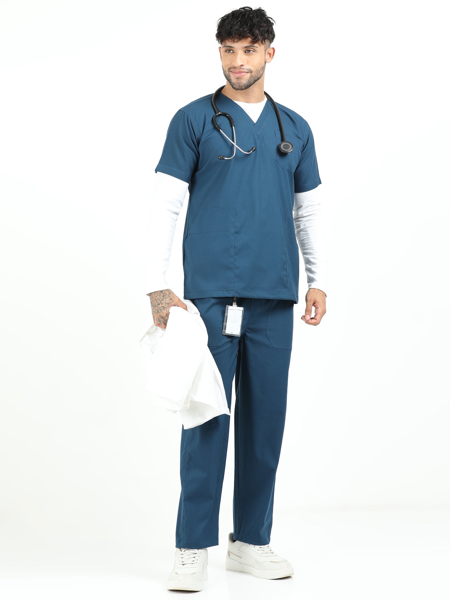 Men’s Galaxy Blue Medical Scrub Set – V-Neck Top & Straight Pants | Twill Fabric, Durable & Antibacterial – Eco Flex