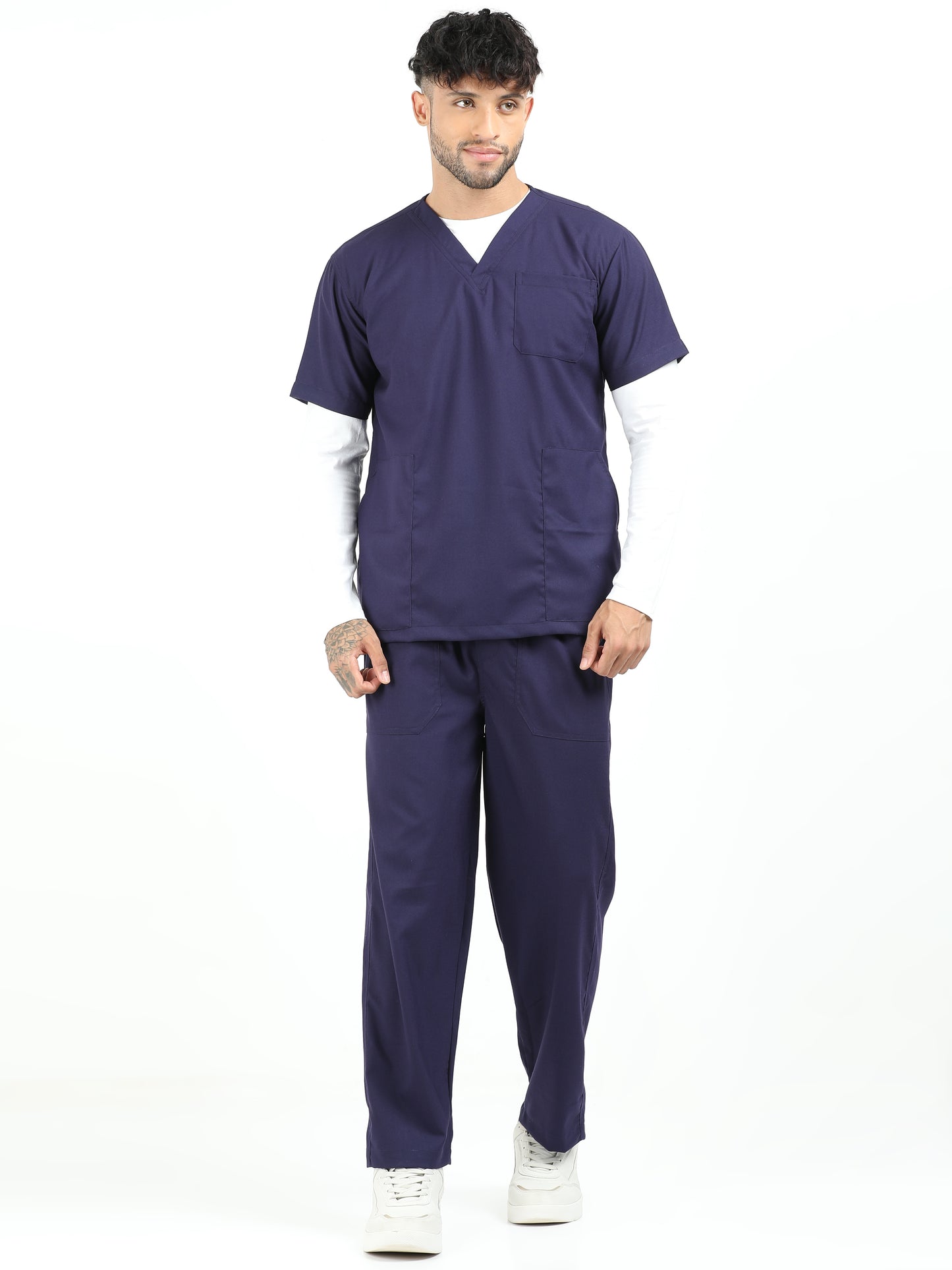 Men’s Navy Medical Scrub Set – V-Neck Top & Straight Pants | Twill Fabric, Antibacterial & Durable – Eco Flex