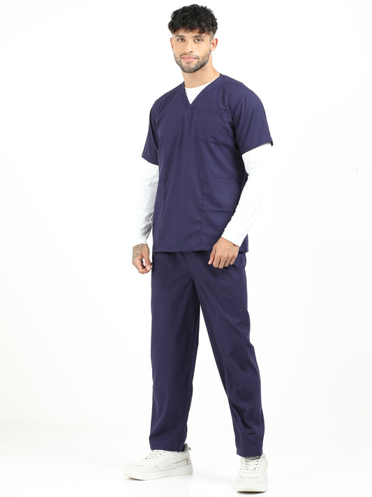 Men’s Navy Medical Scrub Set – V-Neck Top & Straight Pants | 2-Way Stretch, Antibacterial & Durable – Apollo