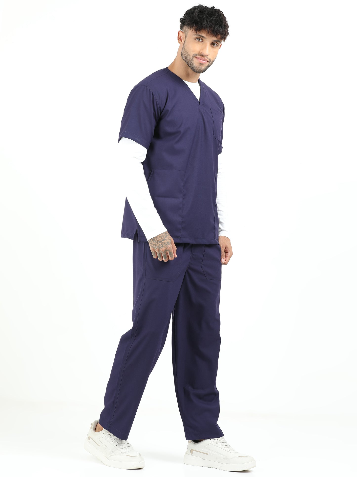 Men’s Navy Medical Scrub Set – V-Neck Top & Straight Pants | Twill Fabric, Antibacterial & Durable – Eco Flex