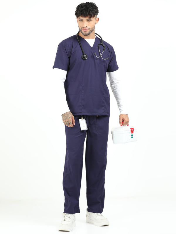 Men’s Navy Medical Scrub Set – V-Neck Top & Straight Pants | Twill Fabric, Antibacterial & Durable – Eco Flex