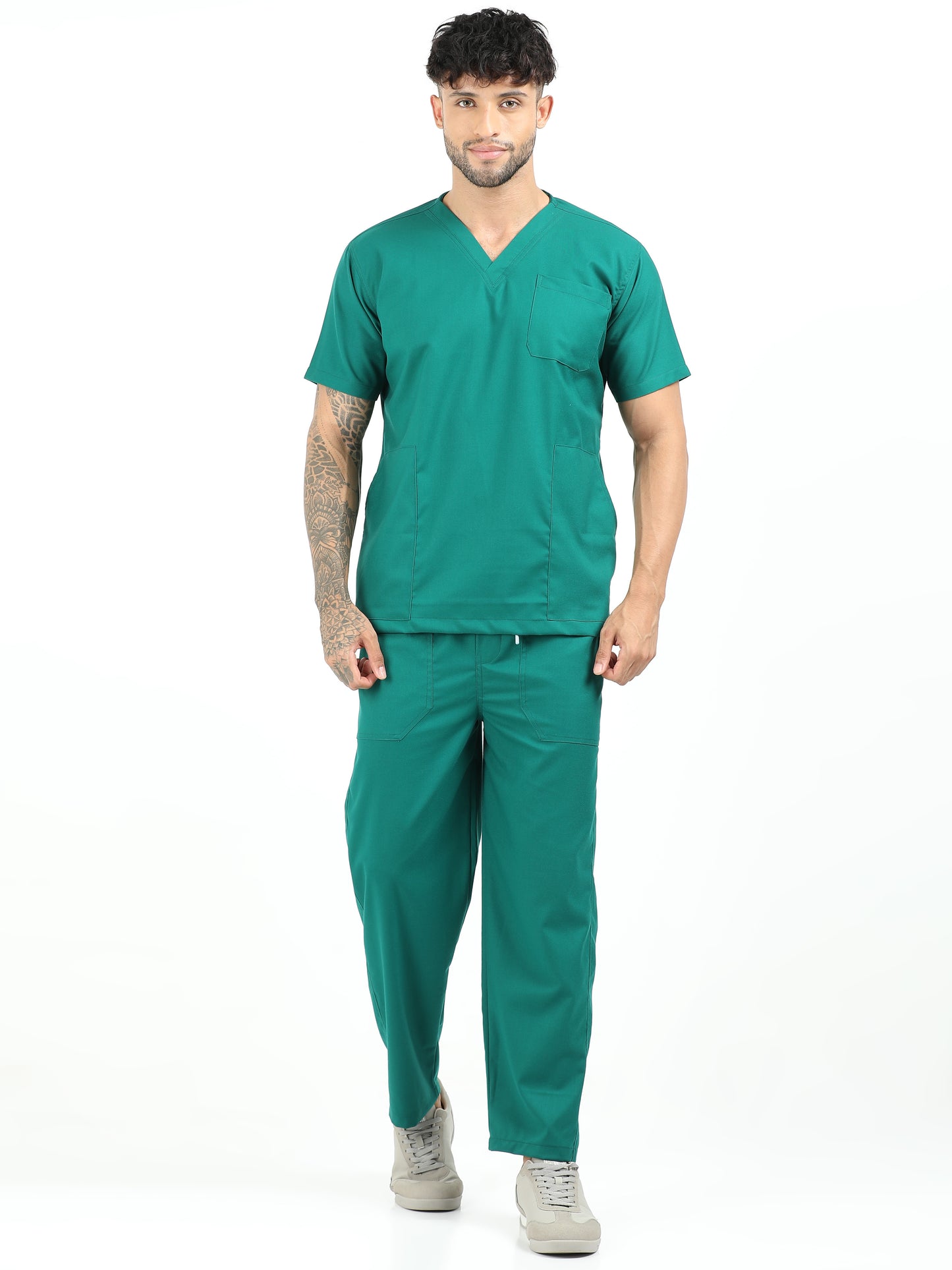 Men’s Forest Green Medical Scrub Set – V-Neck Top & Straight Pants | 2-Way Stretch, Lightweight & Breathable – Apollo