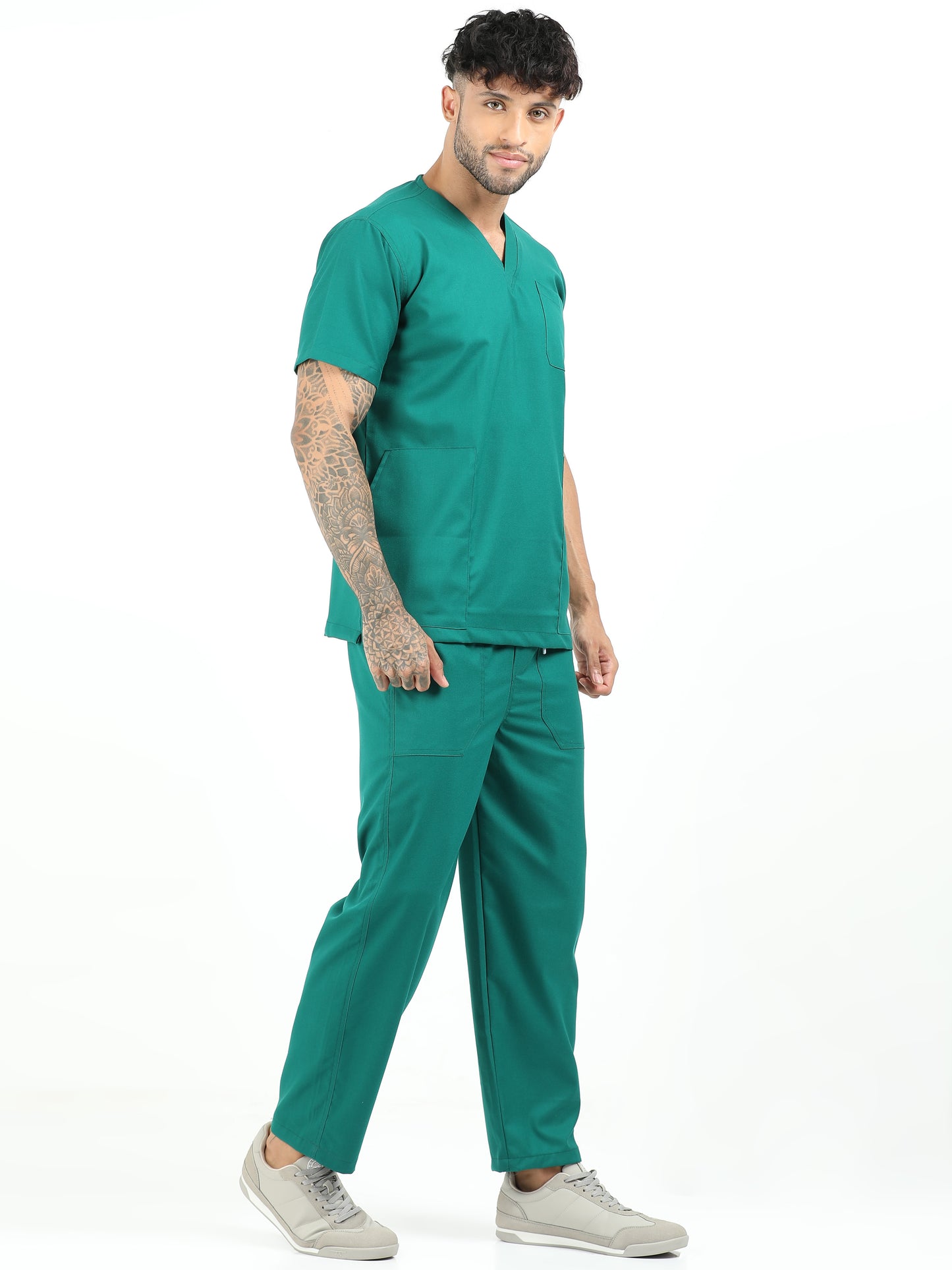 Men’s Forest Green Medical Scrub Set – V-Neck Top & Straight Pants | 2-Way Stretch, Lightweight & Breathable – Apollo