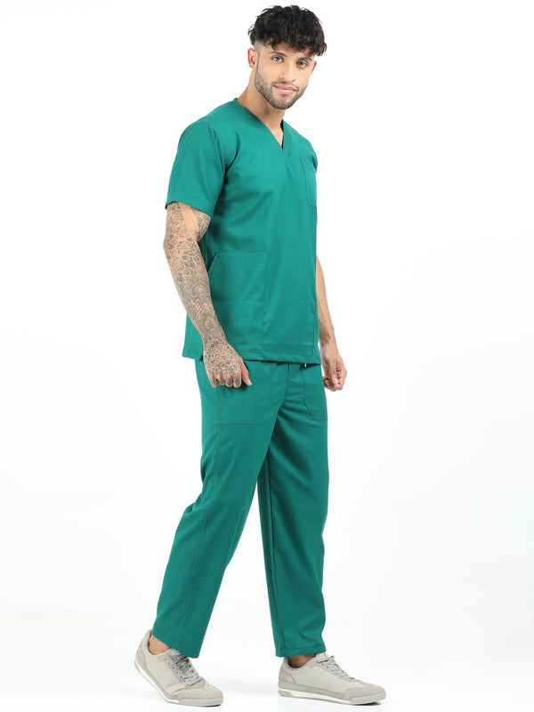 Men’s Forest Green Medical Scrub Set – V-Neck Top & Straight Pants | 2-Way Stretch, Lightweight & Breathable – Apollo