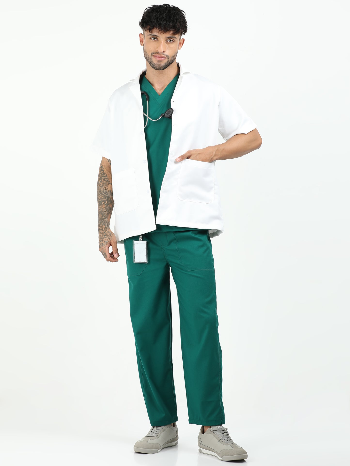 Men’s Forest Green Medical Scrub Set – V-Neck Top & Straight Pants | 2-Way Stretch, Lightweight & Breathable – Apollo
