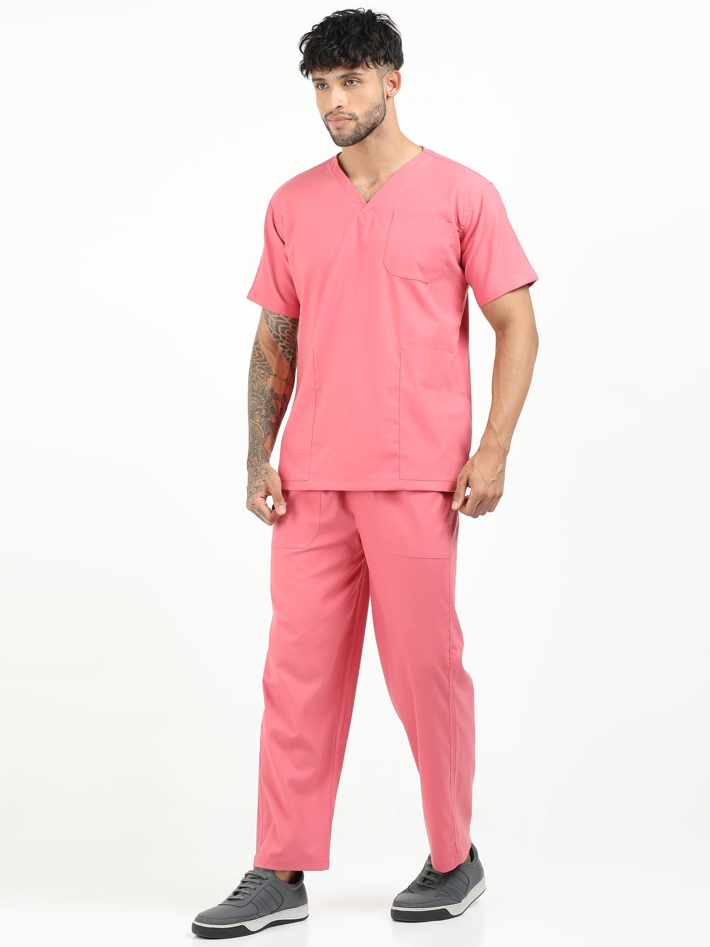 Men’s Mauve Medical Scrub Set – V-Neck Top & Straight Pants | 2-Way Stretch, Lightweight & Antibacterial Fabric – Apollo