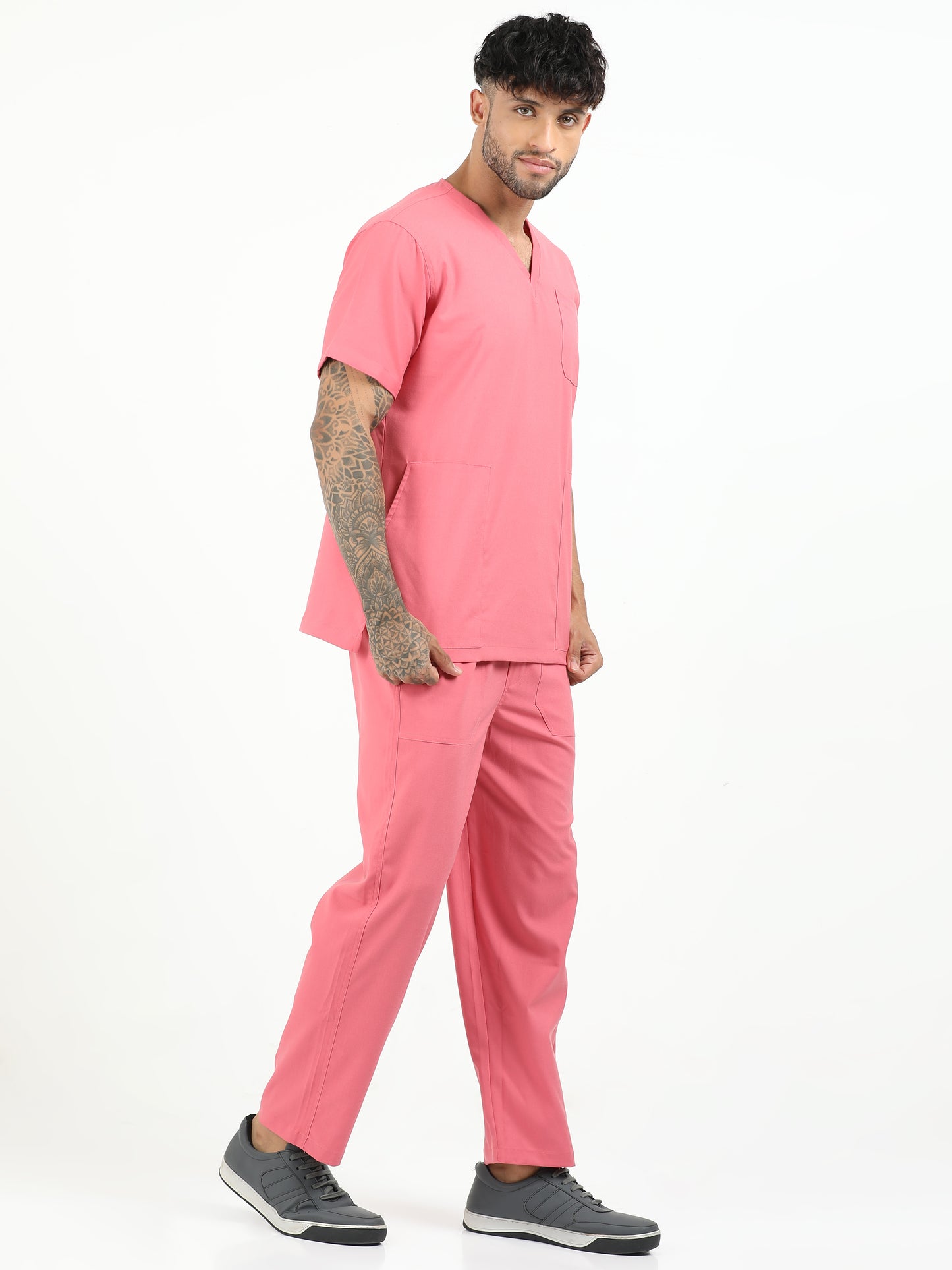 Men’s Mauve Medical Scrub Set – V-Neck Top & Straight Pants | 2-Way Stretch, Lightweight & Antibacterial Fabric – Apollo