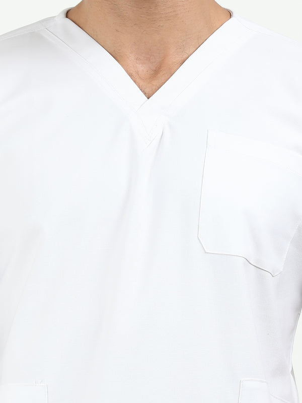 Men’s Snow White Medical Scrub Set – V-Neck Top & Straight Pants | Twill Fabric, Breathable & Antibacterial – Eco Flex