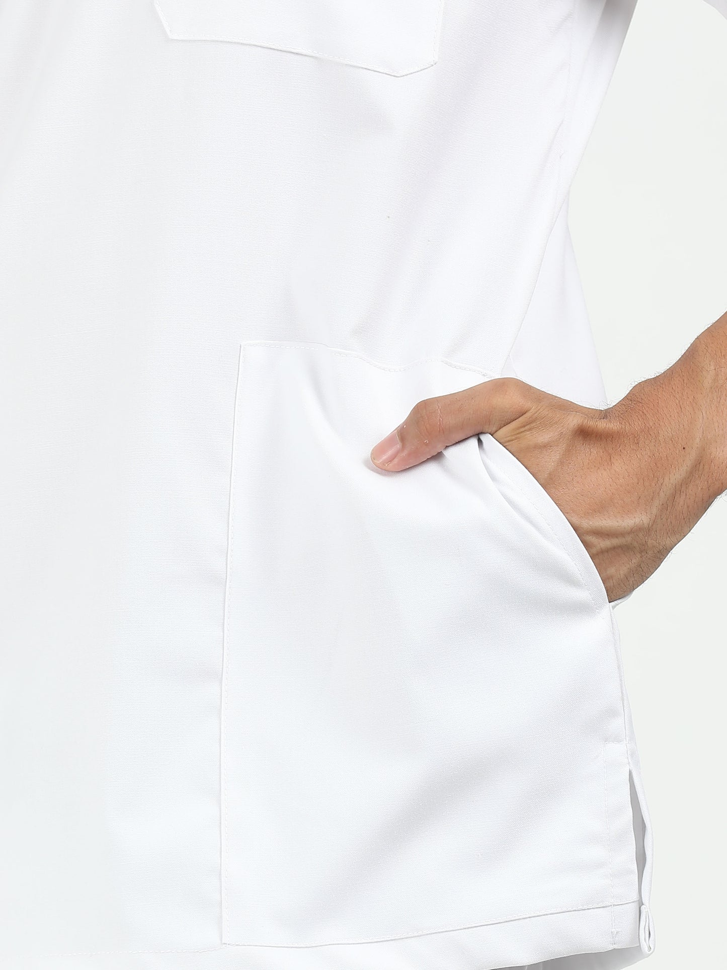 Men’s Snow White Medical Scrub Set – V-Neck Top & Straight Pants | Twill Fabric, Breathable & Antibacterial – Eco Flex