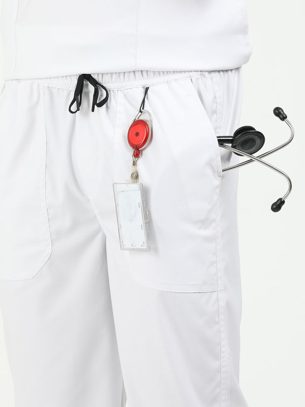 Men’s Snow White Medical Scrub Set – V-Neck Top & Straight Pants | Twill Fabric, Breathable & Antibacterial – Eco Flex